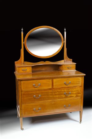 PARTICOLARE COMMODE DA CAMERA Inghilterra XX Sec. in mogano, piano...