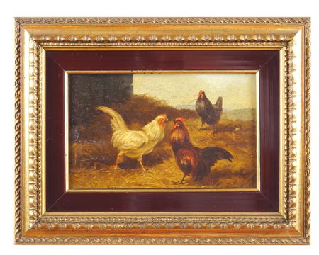 FILIPPO PALIZZI, ATTRIBUITO Vasto 1818 - Napoli 1899 "Tre Galli", olio si...