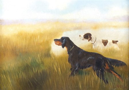 MARIO NORFINI Italia, 1870 - 1956 "Cani alla ferma", olio su tela, firmato in...