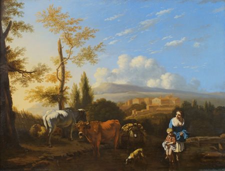 KAREL DU JARDIN, ATTRIBUITO Amsterdam 1622- Venezia 1678 "Paesaggio con...