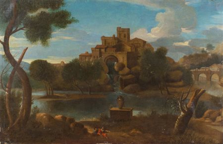 SEBASTIAN BOURDON, SEGUACE DI Francia, XVIII Sec. "Paesaggio fluviale con...