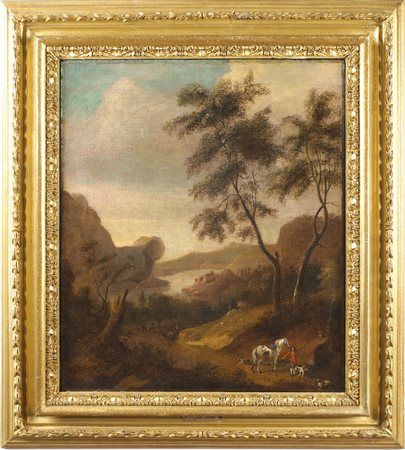 JAN BOTH, CERCHIA DI Utrecht 1615 - 1652 "Paesaggio con personaggi", olio su...