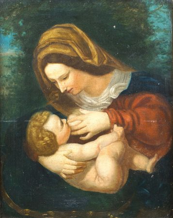 SCUOLA ITALIANA XIX Sec. "Maternità", olio su tela, entro cornice ITALIAN...