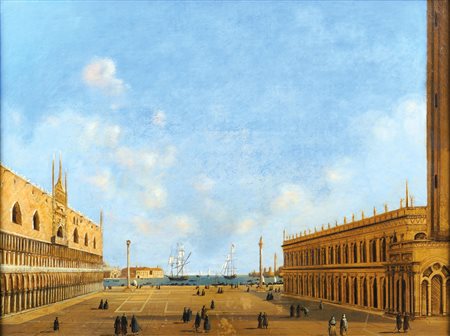 SCUOLA ITALIANA XIX Sec. "Veduta di Piazza San Marco", olio su tela, entro...