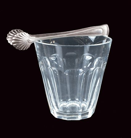 SECCHIELLO PORTA GHIACCIO IN CRISTALLO E PINZA IN ARGENTO XX Sec. secchiello...