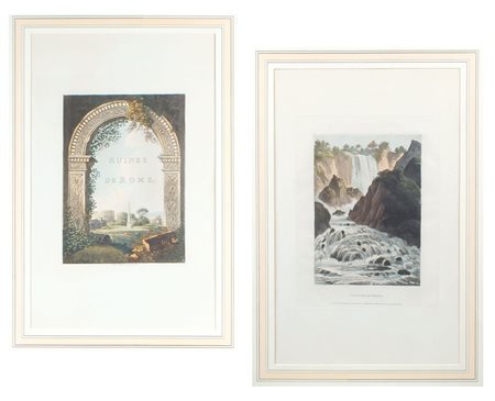 COPPIA DI STAMPE ENTRO CORNICI inizio XX Sec. raffiguranti "Le Rovine di Roma...