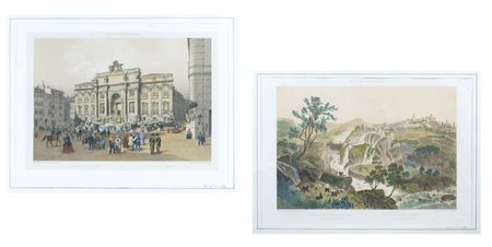 COPPIA DI STAMPE ENTRO CORNICI inizio XX Sec. raffiguranti "La Fontana di...