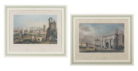COPPIA DI STAMPE ENTRO CORNICI inizio XX Sec. raffiguranti "Il Tempio della...
