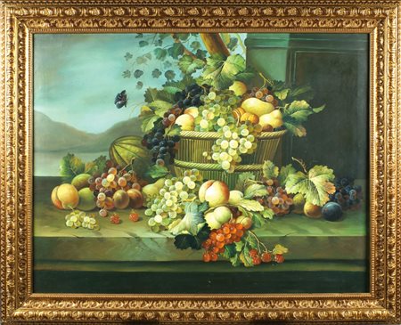 SCUOLA ITALIANA XX Sec. "Natura morta di frutta", olio su tela, entro cornice...