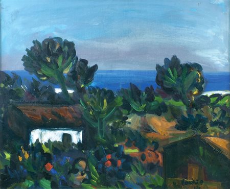 NINO CORDIO Santa Ninfa 1937 - Roma 2000 "Paesaggio mediterraneo", olio su...