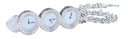 PARTICOLARE PENDENTE OROLOGIO TRE FUSI ORARI firmato Massoni Roma in oro...