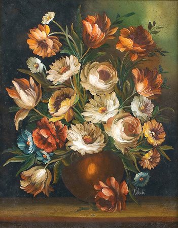 VALENTI Italia, XX Sec. "Fiori", olio su tela, firmato in basso a destra,...