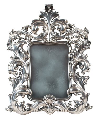 SPECCHIERA DA TAVOLO IN ARGENTO Milano, bollo Fascio, anni 30-40 cornice...