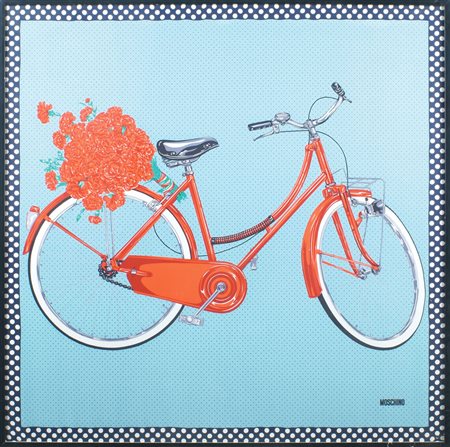 MOSCHINO, FOULARD VINTAGE IN SETA entro cornice ebanizzata A VINTAGE MOSCHINO...