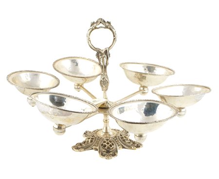 ANTIPASTIERA GIREVOLE IN SHEFFIELD Inghilterra, XX Sec. fusto e base decorata...