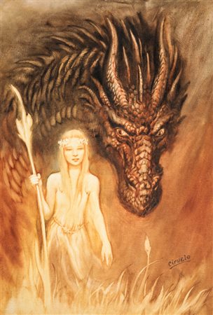 Gustavo Ciruelo "Illustrazione fantasy" olio su tela, 35 x 50 cm...