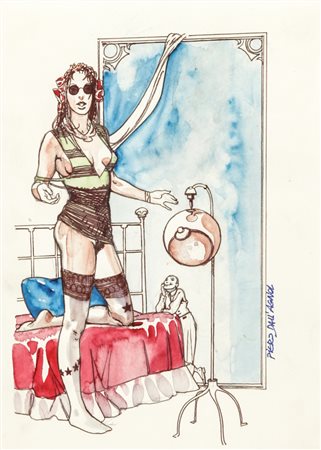 Piero Dall'Agnol "Illustrazione" china e acquerello su cartoncino, 17,5 x...