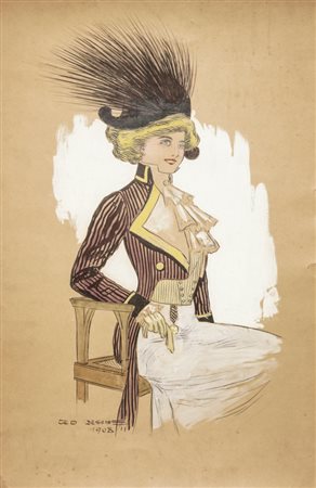 Geo Desain "Nobildonna parigina", 1908 tecnica mista su cartoncino, 30,5 x...