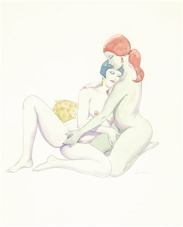 Leone Frollo "Amore saffico" matita e acquerello su cartoncino, 23 x 31 cm...