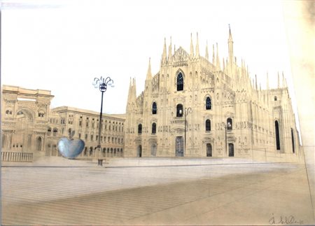 SCHELLER ERIK (Milano 1952) "Cartolina (spirit of Milan)" 2015 Matita, smalto...