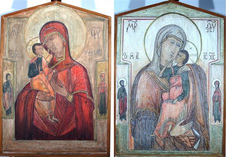 ICONA RUSSA "Madonna" XVIII secolo Tecnica mista su tavola cm. H: 98.00 L:...