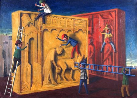 USELLINI GIANFILIPPO (Milano 1903 - Arona 1971) "Uomini al lavoro" Olio su...