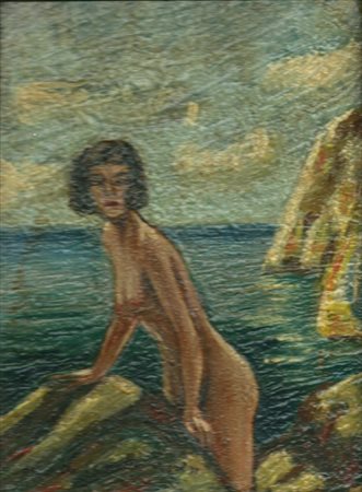 CASCELLA MICHELE (Ortona 1892 - Milano 1989) "Nudo sullo scoglio" 1937 Olio...