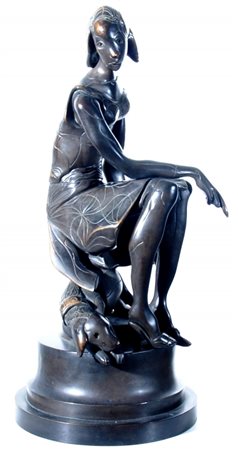 BODINI FLORIANO (Gemonio 1933 - Milano 2005) "Donna con cane" Scultura in...