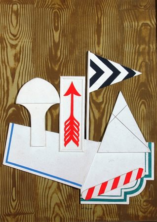 DEL PEZZO LUCIO (Napoli 1933) "La freccia" 1966 Collage su tavola cm. H:...