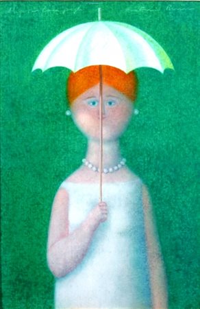 BUENO ANTONIO (Berlino 1918 - Firenze 1984) "Figura con ombrellino" Olio su...