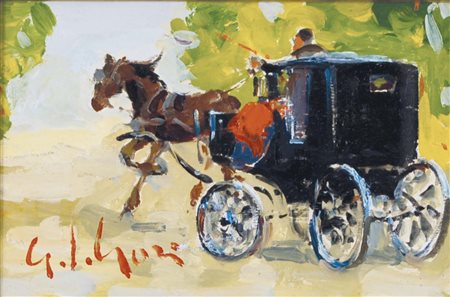 GORI GINO PAOLO Firenze 1911 - 1991 La carrozza olio su tavola 10x16 cm firma...