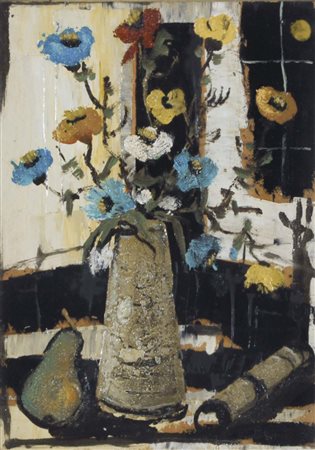 DEBIASI GIUSEPPE Ala 1947 Vaso di fiori olio su tavola 35x24 cm firma in...