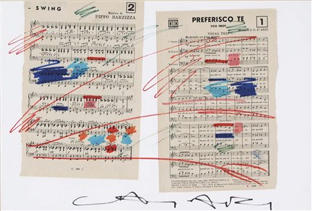 CHIARI GIUSEPPE Firenze 1926 - 2007 Spartito tecnica mista e collage su carta...