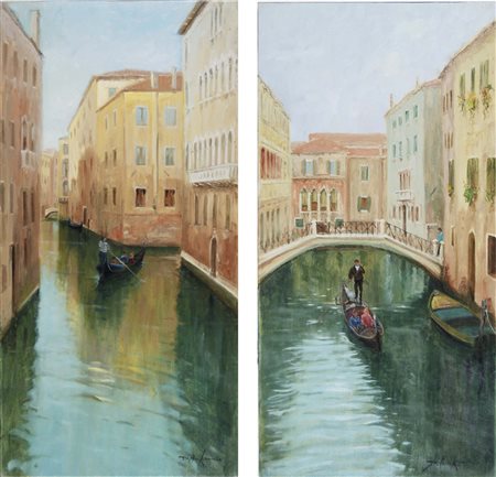 D'AMBROSIO ROBERTO Salerno 1947 Venezia lotto di due olii su tela 70x35 cad....