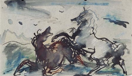 MARTINI BRUNO Murano 1911 - Venezia 1979 Cavalli gouache su carta 18x30 cm...