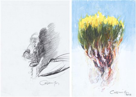 CAZZANIGA GIANCARLO Monza 1930 Sax - Ginestre lotto di due opere: disegno a...