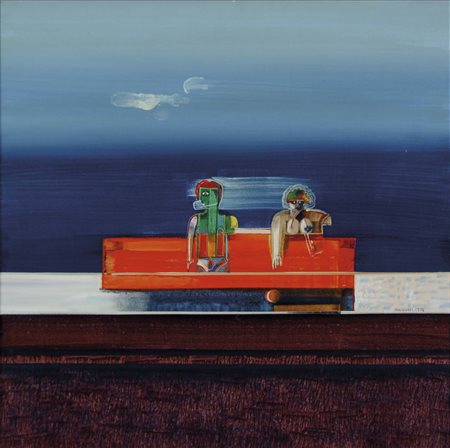 RINCICOTTI LUIGI Fano 1941 Gioco con palla 1974 olio su tavola 60x60 cm firma...