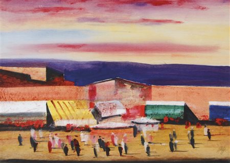 MAGAZZINI SALVATORE Pistoia 1955 Marrakech olio su tavola 50x70 cm firma in...