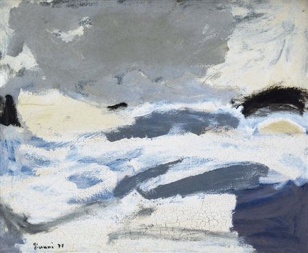 GIUNNI PIERO Villa Cortese 1912 - Bondone 2000 Paesaggio invernale 1977 olio...