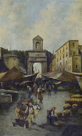 TESSITORE FULVIO Napoli 1870 - 1933Mercato a Napoliolio su tela cm. 55x35,...