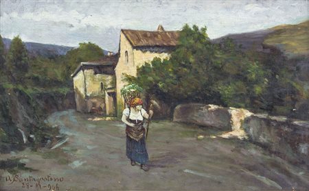 SANTAGOSTINO ANGELO Milano 1878 - Milano 1947Contadina con gerla, 1906olio su...