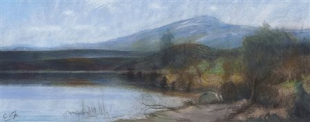 VIGHI CORIOLANO Firenze 1852 - Bologna 10/04/1905Paesaggio lacustrepastelli...