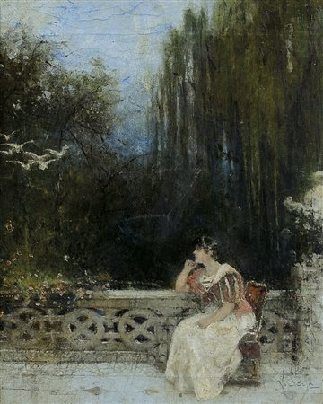 SCALA VINCENZO Napoli 1839 - dopo il 1893Figura in terrazza olio su tela cm....