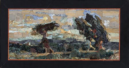 PITTORE DEL XX SECOLO Portatrici di fascinemosaico commesso in pietre dure...
