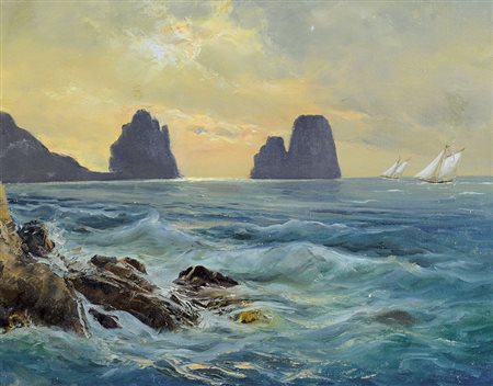 FEDERICO MICHELE Capri 13/11/1884 - 1966I faraglioni a Capri olio su tela cm....