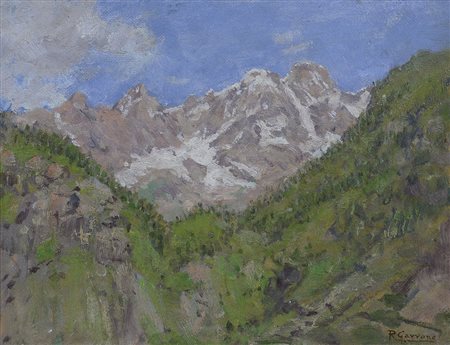 GARRONE ROMOLO Torino 1891 - Torino 1959Paesaggio montanoolio su masonite cm....