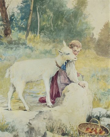 MUZIOLI GIOVANNI Modena 10/02/1854 - 05/08/1894Pastorellaacquerello su carta...