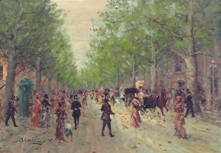 PITTORE DEL XX SECOLO Scena pariginaolio su tela cm. 70x100, reca la firma...