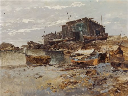 BRIANTE EZELINO Napoli 1901 - Roma 1977Ricovero barcheolio su cartone cm....