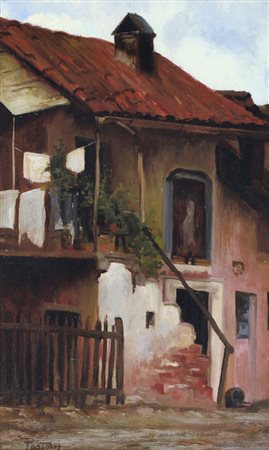 PASTORIS FEDERICO Asti 1837 - Torino 1884Casa rusticaolio su tavola cm....